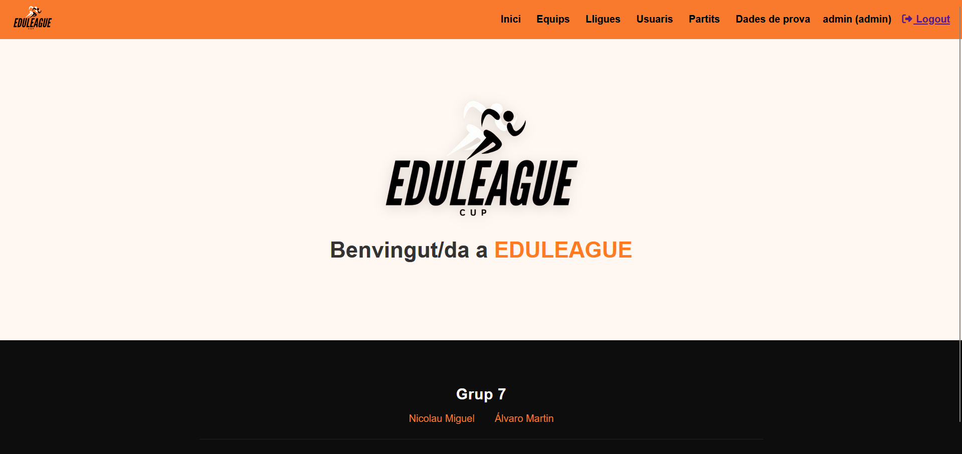 Pantalla principal de EDULEAGUE